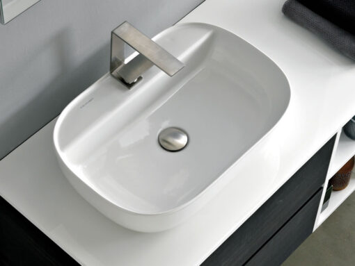 Επιτραπέζιος νιπτήρας μπάνιου από Υαλώδη πορσελάνη Glam/R 1802-300 White 56 x 38 cm