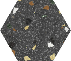 Πορσελανάτα πλακάκια δαπέδου λευκής μάζας Hexa Tritato Negro 23 x 27 cm