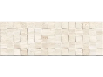 Πλακάκια μπάνιου Tajmahal Travertino Cubic 25 x 75 cm με Γυαλιστερή επιφάνεια, λευκής μάζας