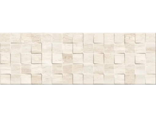 Πλακάκια μπάνιου Tajmahal Travertino Cubic 25 x 75 cm με Γυαλιστερή επιφάνεια, λευκής μάζας