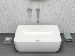 Επιτραπέζιος νιπτήρας μπάνιου από Υαλώδη πορσελάνη Sand 9037-300 50 x 38 cm. Με ειδική επίστρωση για προστασία κατά των αλάτων και κατά των βακτηρίων.