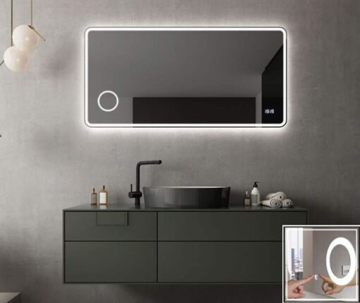 Καθρέπτης μπάνιου με φωτισμό LED Cult 100 x 80 cm. Ορθογώνιο σχήμα με περιμετρικό φωτισμό και μπουτόν αφής ON / OFF.