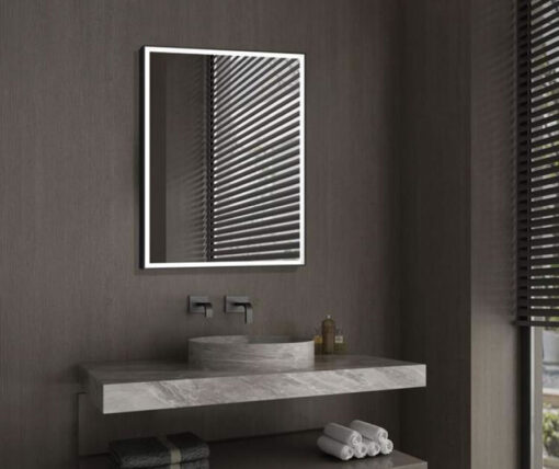 Καθρέπτης μπάνιου με φωτισμό LED Tosca 100 x 70 cm. Ορθογώνιο σχήμα με Μαύρο μεταλλικό πλαίσιο Αλουμινίου. Κάθετη η Οριζόντια τοποθέτηση.
