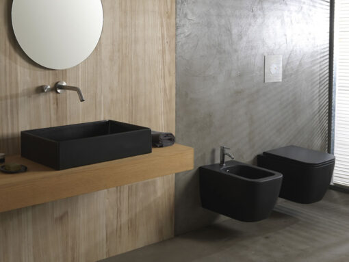 Κρεμαστή λεκάνη WC Τουαλέτας Teorema Clean Flush Black Matt 52 cm από Υαλώδη πορσελάνη.
