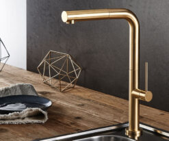 Μπαταρία Κουζίνας Armando Vicario Tozo Gold Brushed 48580-201 με Συρόμενο Ντους.