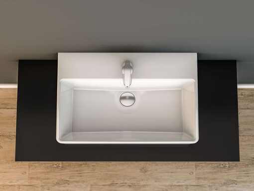 Επιτραπέζιος νιπτήρας μπάνιου από Υαλώδη πορσελάνη Tetra Ν 2047-300 60 x 42 cm. Με επιφάνεια Clean Plus και Επεξεργασία της επιφάνειας για προστασία κατά των αλάτων και κατά των βακτηρίων.
