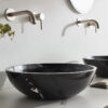 Επιτραπέζιος πέτρινος νιπτήρας μπάνιου Molo Nero Marquina Φ45 cm. Κατασκευή από φυσικό μάρμαρο