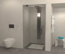 Καμπίνα ειδικής κατασκευής Open CL, με 1 Ανοιγόμενη πόρτα. Δυνατότητα διαφοροποίησης των διαστάσεων και του ύψους της καμπίνας.