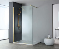 Διαχωριστικό ντουζιέρας με Διαφανές κρύσταλλο ασφαλείας Iwis CL Gold Brushed 80 x 200 cm. Προσαρμόζεται σε χτιστές η έτοιμες ντουζιέρες.