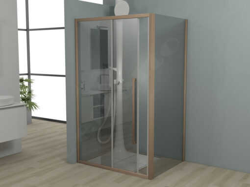 Ορθογώνια καμπίνα ντουζιέρας με Διαφανές κρύσταλλο ασφαλείας Noxx CL Slider Corner 1+1 Bronze Brushed 140 x 80 cm με είσοδο από την Εμπρόσθια πλευρά.