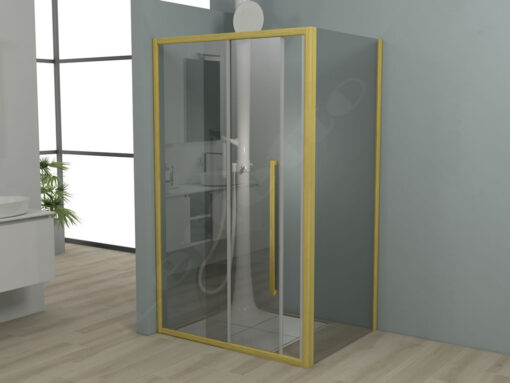 Ορθογώνια καμπίνα ντουζιέρας με Διαφανές κρύσταλλο ασφαλείας Noxx CL Slider Corner 1+1 Gold Brushed 160 x 80 cm με είσοδο από την Εμπρόσθια πλευρά.