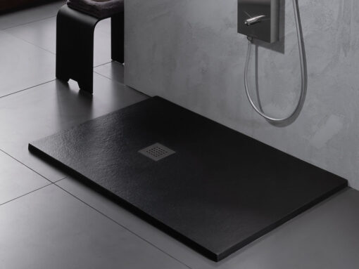 Συνθετική ντουζιέρα από χυτό υλικό Slate RT Black Matt 120 x 80 cm, με συνολικό ύψος 2.40 cm. Με σχήμα Ορθογώνιο.