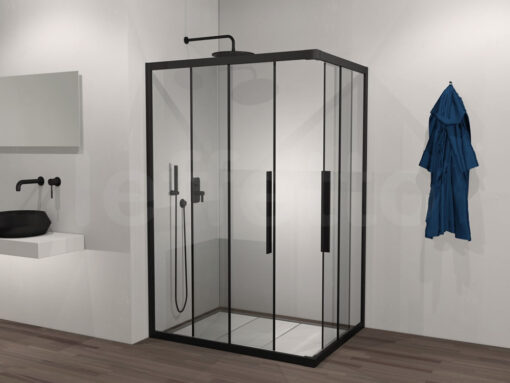Ορθογώνια καμπίνα ντουζιέρας με Διαφανές κρύσταλλο ασφαλείας Flow-CL Black Matt 120 x 80 cm με είσοδο από την γωνία. Συνολικό ύψος καμπίνας 195 cm.