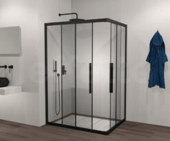 Ορθογώνια καμπίνα ντουζιέρας με Διαφανές κρύσταλλο ασφαλείας Flow-CL Black Matt 100 x 70 cm με είσοδο από την γωνία. Συνολικό ύψος καμπίνας 195 cm.