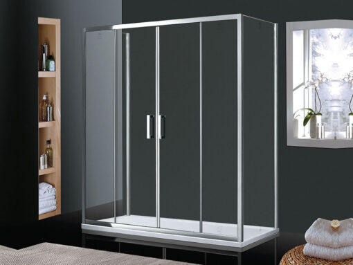 Ορθογώνια καμπίνα ντουζιέρας με Διαφανές κρύσταλλο ασφαλείας Plaza CL Slider Corner 2+2 170 x 80 cm με είσοδο από την Εμπρόσθια πλευρά.