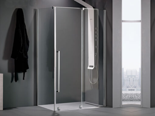 Ορθογώνια καμπίνα ντουζιέρας με Διαφανές κρύσταλλο ασφαλείας Breeze CL Slider Corner 1+1 Chrome 120 x 70 cm με είσοδο από την Εμπρόσθια πλευρά.