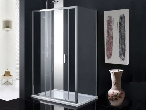 Ορθογώνια καμπίνα ντουζιέρας με Διαφανές κρύσταλλο ασφαλείας Plaza CL Slider Corner 1+1 140 x 90 cm με είσοδο από την Εμπρόσθια πλευρά.