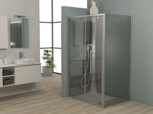 Ορθογώνια καμπίνα ντουζιέρας με Διαφανές κρύσταλλο ασφαλείας Primus Pivot Infill Corner CL Chrome 120 x 70 cm με είσοδο από την Εμπρόσθια πλευρά.