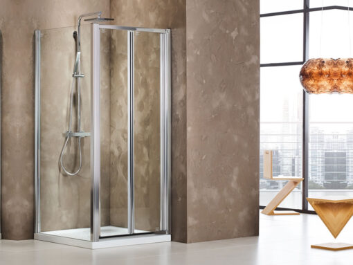 Ορθογώνια καμπίνα ντουζιέρας με Διαφανές κρύσταλλο ασφαλείας Primus BiFold Corner CL Chrome 100 x 90 cm με είσοδο από την Εμπρόσθια πλευρά.