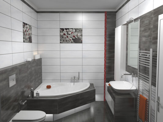 Η γεωμετρική απλότητα κυριαρχεί στον σχεδιασμό του μπάνιου σε κατοικία στην περιαστική περιοχή Θεσσαλονίκης.- Leffetto Creative Services