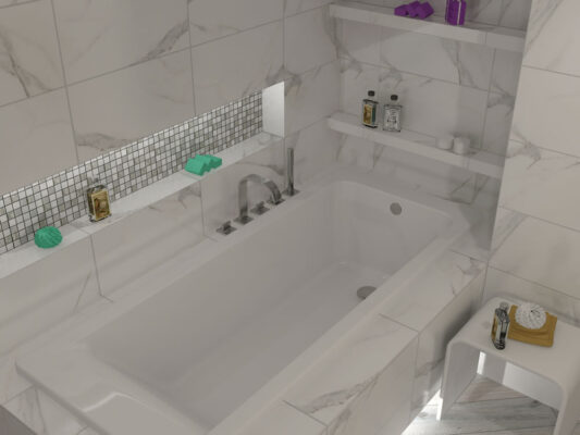 Σχεδιαστική και φωτορεαλιστική αποτύπωση μίας ιδέας η οποία αφορά στην διαμόρφωση μπάνιου σε κατοικία στο κέντρο της Αθήνας.