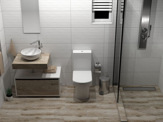 Η σχεδιαστική και Φωτορεαλιστική απεικόνιση αφορά στην αναδόμηση μπάνιου σε κατοικία στην Πάρο. - Leffetto Creative Services