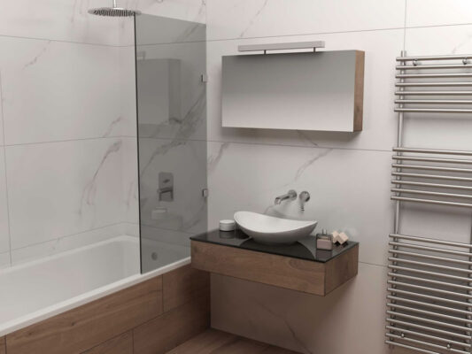 Η πρόταση αφορά στην αναδιαμόρφωση ενός μπάνιου σε κατοικία στην πόλη της Θεσσαλονίκης. Leffetto Creative Services