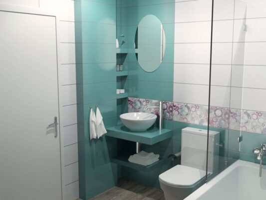 Η Φωτορεαλιστική απεικόνιση αφορά στην πρόταση για ανακαίνιση μπάνιου με βάση τα πλακάκια από την συλλογή Lavanda.