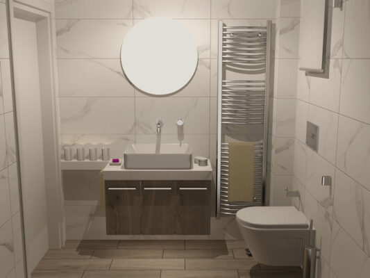 Το συγκεκριμένο μπάνιο ανήκει σε αστική κατοικία στην πόλη της Πάτρας, και οι διαστάσεις ήταν περιορισμένες.