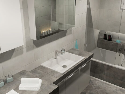 Σχεδιαστική πρόταση για την κατασκευή μπάνιου σε μονοκατοικία στην Θεσσαλονίκη. Leffetto Creative Services