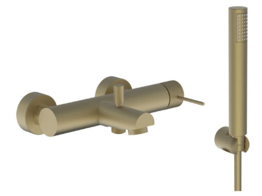 Μπαταρία Λουτρού Teorema Lab Soft Brass 321501. Τοποθέτηση στον Τοίχο. Συμπεριλαμβάνεται επίτοιχο στήριγμα τηλεφώνου. Υψηλής ποιότητας χρωμίωση.