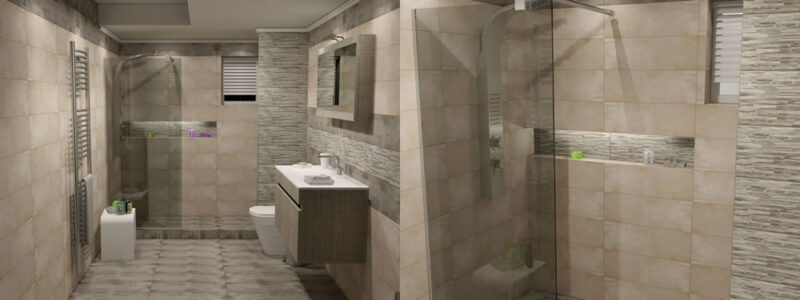 Σχεδιαστική πρόταση με πλακάκια μπάνιου Shabby 20 x 60 cm.