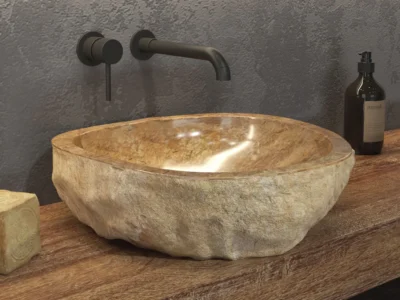 Επιτραπέζιος πέτρινος νιπτήρας μπάνιου Onyx Sunset 40-45 cm. Κατασκευή από φυσικό πέτρωμα με μοναδικότητα σχεδίων και χρωμάτων σε κάθε μοντέλο.