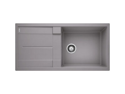 Νεροχύτης Κουζίνας Blanco Metra XL 6S 100 x 50 cm σε απόχρωση Alu Metallic. Κατασκευή από υλικό Silgranit Puradur με αντοχή στα χτυπήματα.