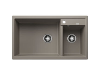 Νεροχύτης Κουζίνας Blanco Metra 9 86 x 50 cm σε απόχρωση Tartufo. Κατασκευή από υλικό Silgranit Puradur με αντοχή στα χτυπήματα.