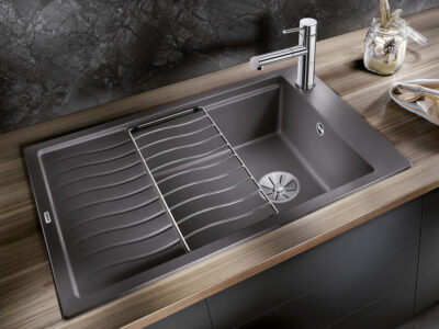 Νεροχύτης Κουζίνας Blanco Elon XL 6S 78 x 50 cm σε απόχρωση Tartufo. Κατασκευή από υλικό Silgranit Puradur με αντοχή στα χτυπήματα.