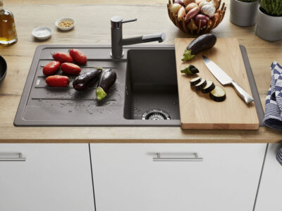 Νεροχύτης Κουζίνας Blanco Legra XL 6S 86 x 50 cm σε απόχρωση Rock Grey. Κατασκευή από υλικό Silgranit Puradur με αντοχή στα χτυπήματα.