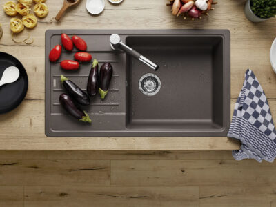 Νεροχύτης Κουζίνας Blanco Legra XL 6S 86 x 50 cm σε απόχρωση Tartufo. Κατασκευή από υλικό Silgranit Puradur με αντοχή στα χτυπήματα.