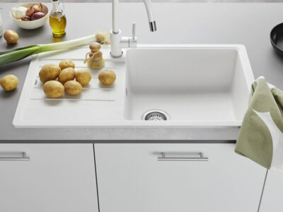 Νεροχύτης Κουζίνας Blanco Legra XL 6S 86 x 50 cm σε απόχρωση White. Κατασκευή από υλικό Silgranit Puradur με αντοχή στα χτυπήματα.