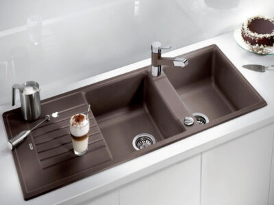 Νεροχύτης Κουζίνας Blanco Zia 8S 116 x 50 cm σε απόχρωση Coffee. Κατασκευή από υλικό Silgranit Puradur με αντοχή στα χτυπήματα.