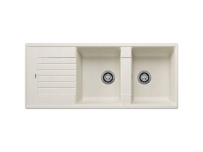 Νεροχύτης Κουζίνας Blanco Zia 8S 116 x 50 cm σε απόχρωση Soft White. Κατασκευή από υλικό Silgranit Puradur με αντοχή στα χτυπήματα.
