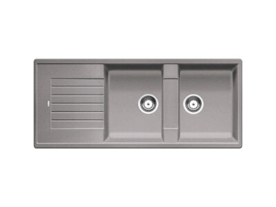 Νεροχύτης Κουζίνας Blanco Zia 8S 116 x 50 cm σε απόχρωση Alu Metallic. Κατασκευή από υλικό Silgranit Puradur με αντοχή στα χτυπήματα.