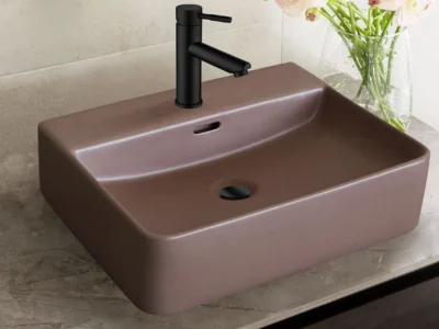 Επιτραπέζιος νιπτήρας μπάνιου Dion 50 x 42 cm Brown Matt με υπερχείλιση.