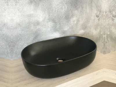 Επιτραπέζιος νιπτήρας μπάνιου Xenia 60 x 40 cm Black Matt χωρίς υπερχείλιση.