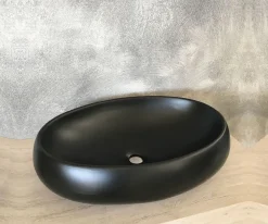 Επιτραπέζιος νιπτήρας μπάνιου M-60G 60 x 40 cm Black Matt χωρίς υπερχείλιση.