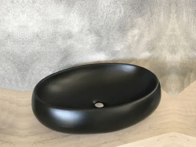 Επιτραπέζιος νιπτήρας μπάνιου M-60G 60 x 40 cm Black Matt χωρίς υπερχείλιση.