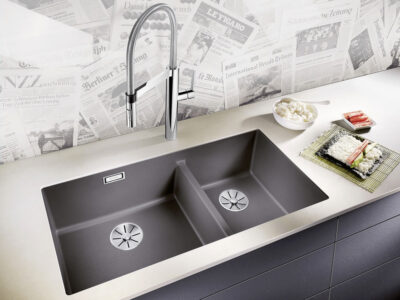 Υποένθετος Νεροχύτης Κουζίνας Blanco Subline 480/320-U 85 x 46 cm σε απόχρωση Rock Grey.