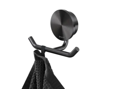 Διπλό άγκιστρο πετσετών επιτοίχιας τοποθέτησης Geesa Opal Black Brushed PVD 7215-411. Κατασκευασμένο από Ανοξείδωτο χάλυβα.