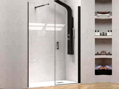 Καμπίνα ντουζιέρας από Τοίχο σε Τοίχο με Διαφανές Κρύσταλλο ασφαλείας Nero 6 CL 140 cm.