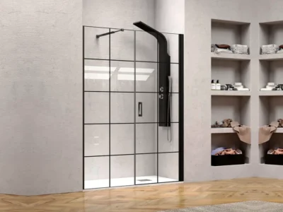 Καμπίνα ντουζιέρας από Τοίχο σε Τοίχο με Διαφανές Κρύσταλλο ασφαλείας Nero 6 DC 140 cm.